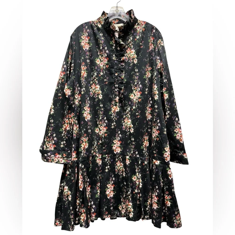 Tuckernuck Tate Dress Onyx Falling Flowers Bouquet Floral Ruffle Pleated Hem 3XL - Picture 3 of 11